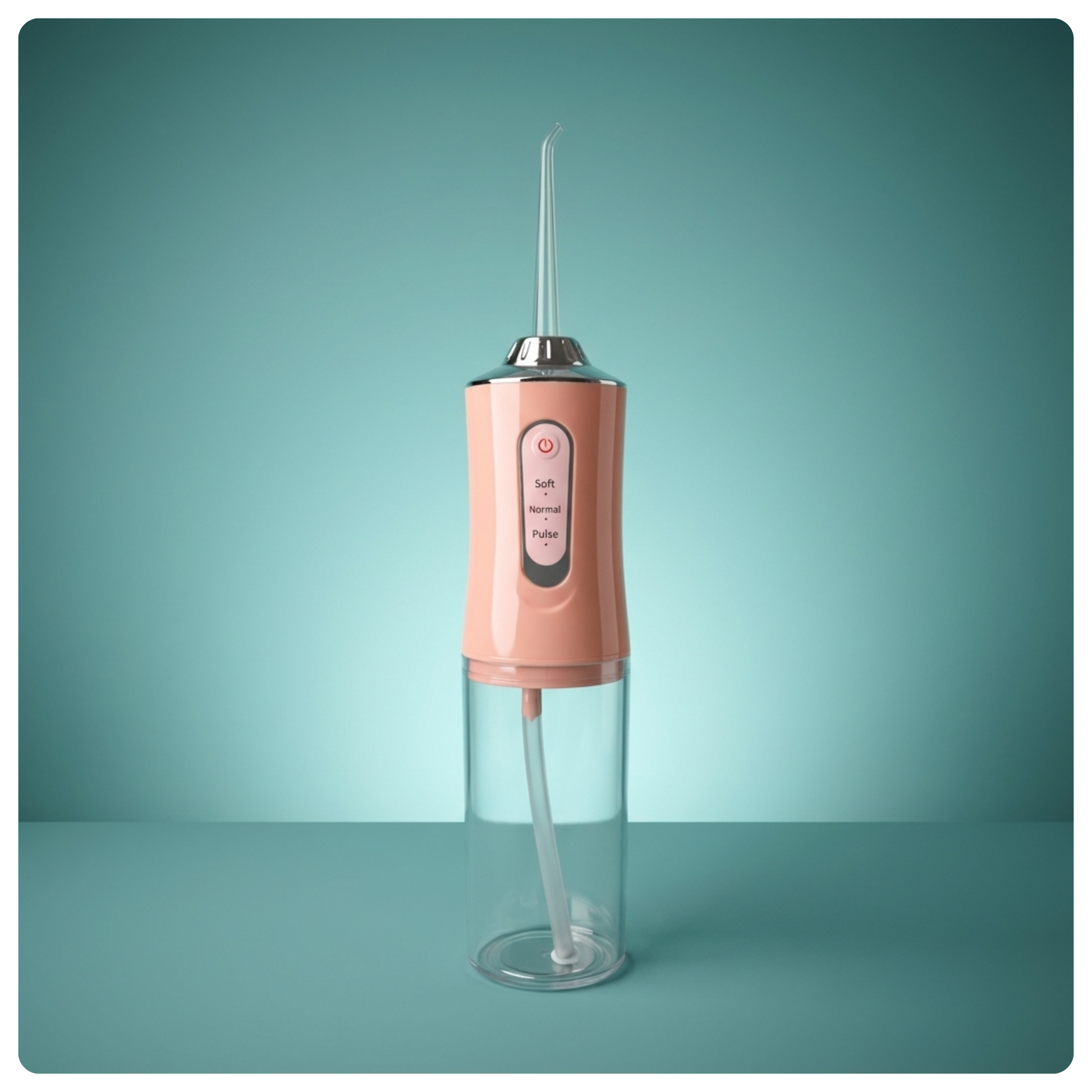 colour:pink Pink Avelora Pro water flosser on a teal background